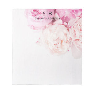 Pink Peonies Monogram Feminine Modern Template Notepad