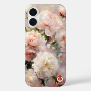 Pink Peonies Monogram Name Personalised iPhone 16 Case