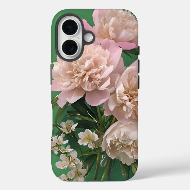 Pink Peonies Monogram Name Personalised Case-Mate iPhone Case (Back)