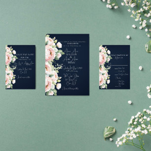 Pink Peonies Navy Background Wedding Invitation