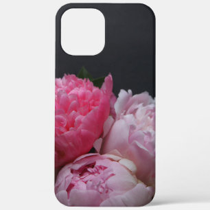 Pink peonies on dark background iPhone 12 pro max case