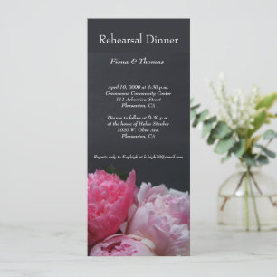 Pink peonies on dark background rehearsal invitation