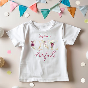 Pink peonies onederful birthday party watercolor baby T-Shirt