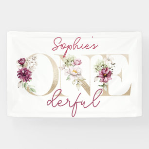Pink peonies onederful birthday party watercolor banner