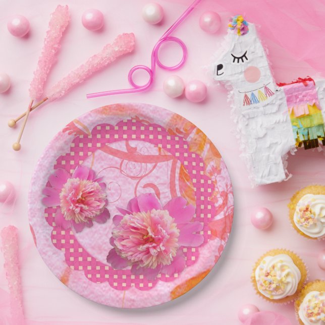 Pink Peonies  Paper Plate (Party)