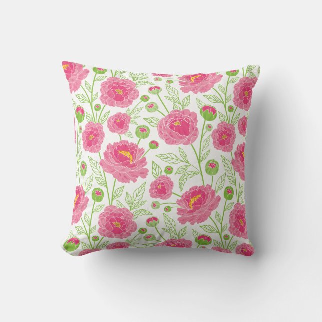 Pink peonies pattern cushion (Front)