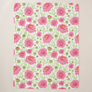 Pink peonies pattern sherpa blanket