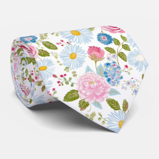 Pink Peonies Pattern  Tie (Rolled)