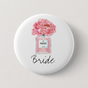 Pink Peonies & Perfume Bride 6 Cm Round Badge