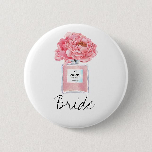 Pink Peonies & Perfume Bride 6 Cm Round Badge (Front)