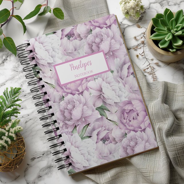 Pink Peonies Personalised Journal Notebook (Pink Peony Spiral Notebook)
