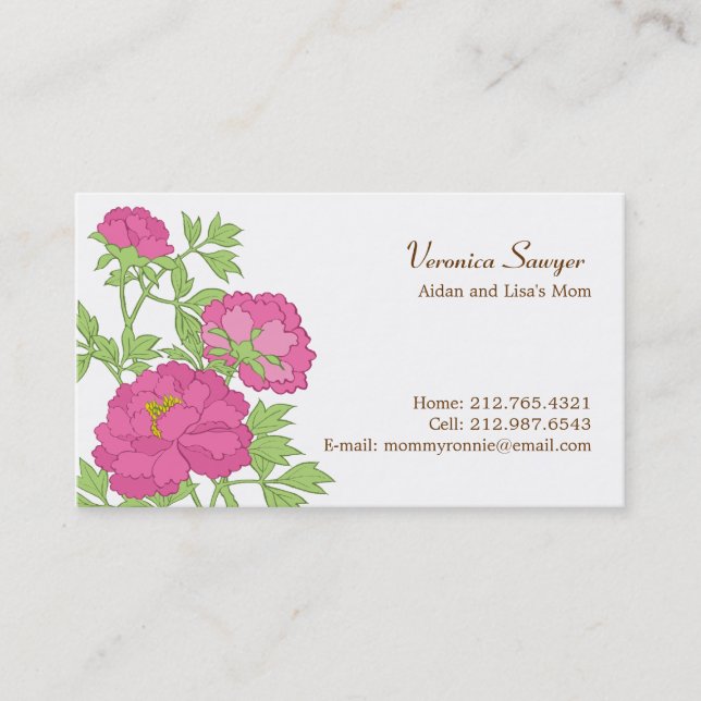 Pink Peonies Profile / Mummy Card (Front)