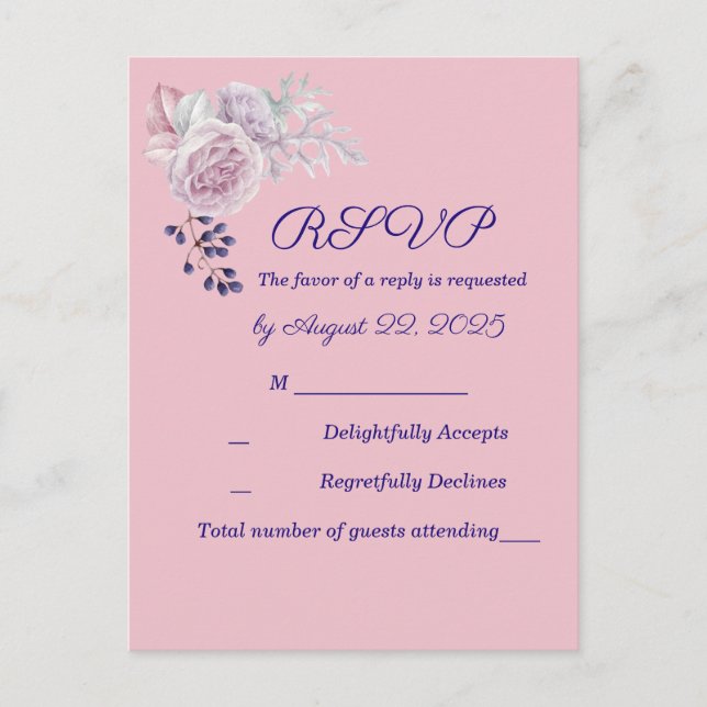 Pink Peonies Purple Geometric Frame Wedding Postcard (Front)