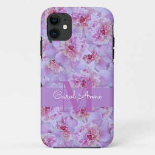 Pink Peonies Purple Monogram Floral Case-Mate iPhone Case