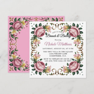 Pink Peonies Rococo Frame Brunch & Bubbly Invitation