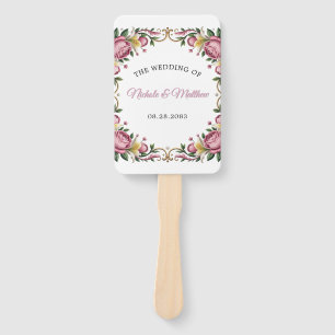 Pink Peonies Rococo Frame Wedding Hand Fan