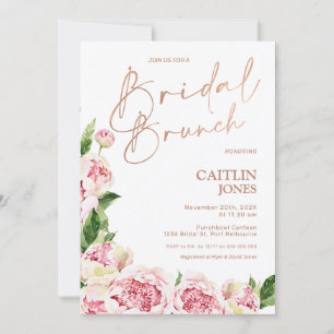 Pink Peonies Rose Gold Bridal Brunch Brunch Shower Invitation