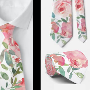 Pink Peonies Roses Floral Neck Tie