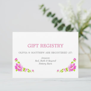 Pink Peonies Silver Wedding Gift Registry Enclosure Card