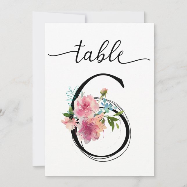 Pink Peonies Table six Table Number (Front)