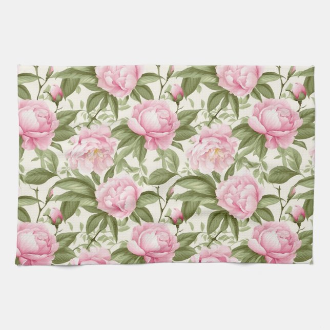 Pink Peonies Tea Towel (Horizontal)