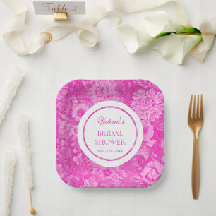 Pink Peonies Toile Bridal Shower  Paper Plate