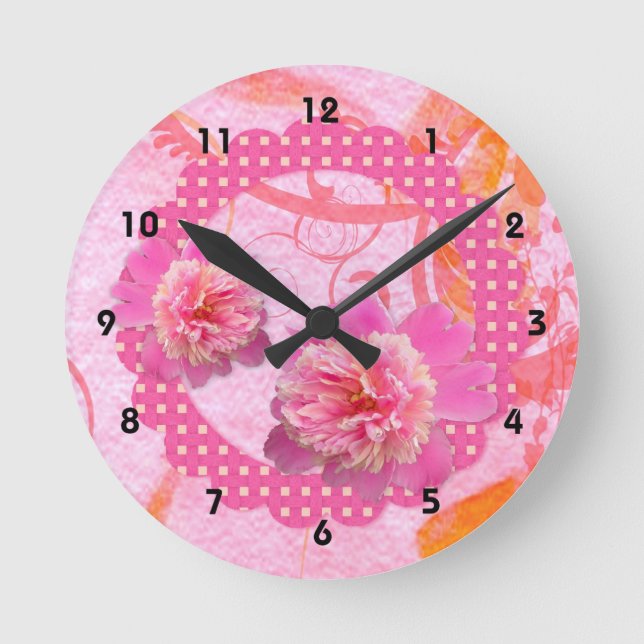 Pink Peonies Wall Clock (Front)