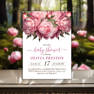 Pink Peonies Watercolor Baby Shower Invitation