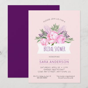 Pink Peonies Watercolor Bridal Shower Invitation