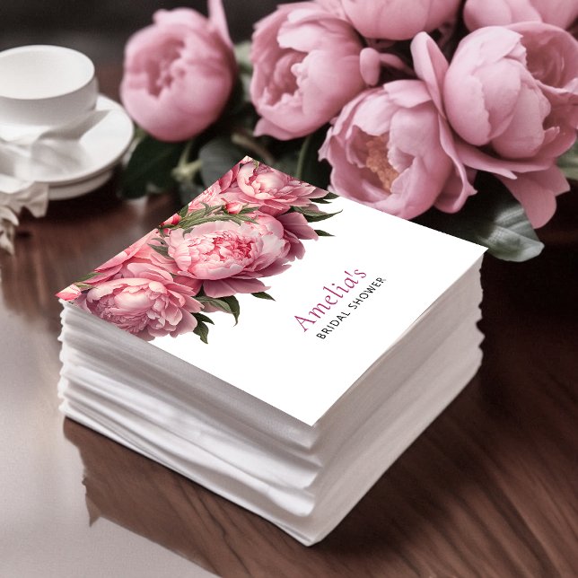Pink Peonies Watercolor Bridal Shower Napkin (Pink Peonies Watercolor Bridal Shower Napkins)