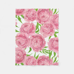 Pink peonies watercolor fleece blanket