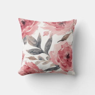 Pink Peonies Watercolor Floral Botanical Painted Cushion