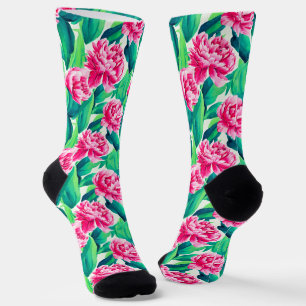 Pink Peonies Watercolor Print Socks