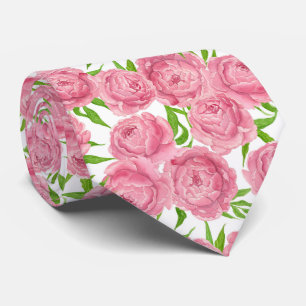 Pink peonies watercolor tie