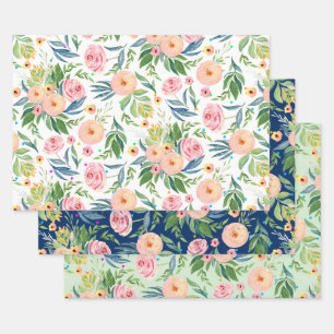 Pink peonies watercolors pattern wrapping paper sheet