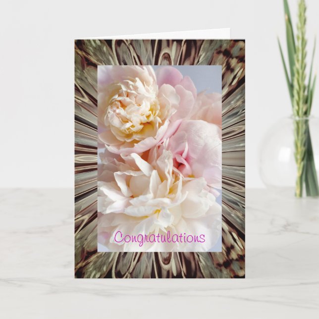 Pink Peonies Wedding Card (Front)