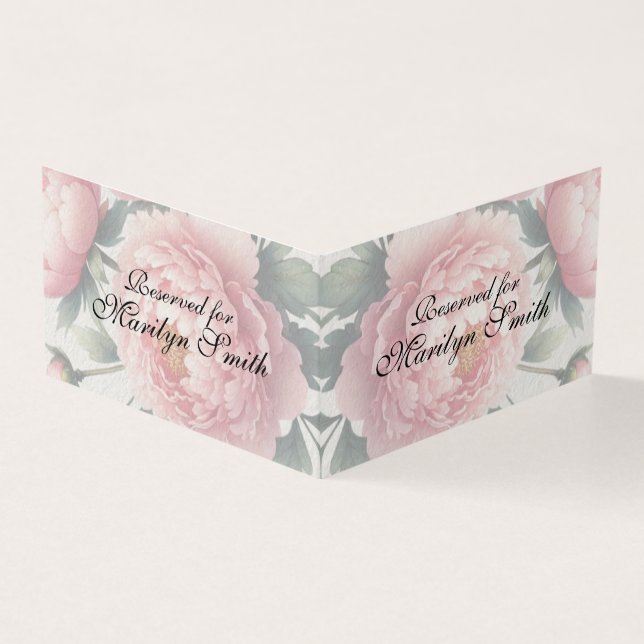 Pink Peonies Wedding Name Place Card  (Outside)