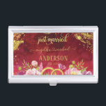 Pink Peonies Wedding Ring Red Gold Just Married Business Card Holder<br><div class="desc">Pink Peonies Wedding Ring Red Gold Just Married Business Card Holder. A keepsake that you will keep forever. Our custom printed blanket makes the perfect baby announcement prop, baby shower gift, monthly milestone backdrop, stroller cover, play mat, and every day snuggling. Want this design on a different product? Click on...</div>