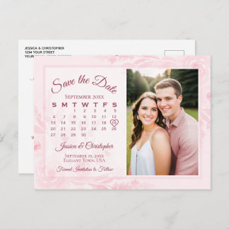 Pink Peonies Wedding Save the Date Calendar Photo Announcement Postcard