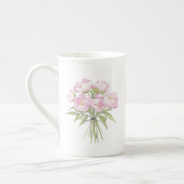 Pink Peonies with bow Fine Bone China Mug (Left)