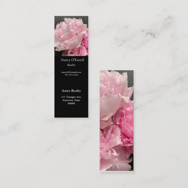 Pink peonies with text space bookmark mini business card (Front/Back)