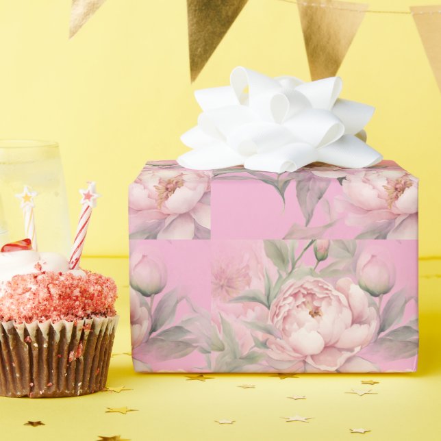 Pink Peonies Wrapping Paper (Birthday Party)