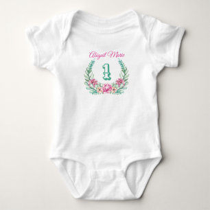 Pink Peonies Wreath Personalised With Age Baby Bodysuit