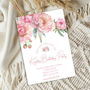Pink Peony 30th Birthday Invitation