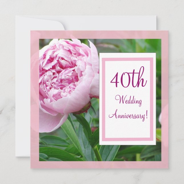 Pink Peony 40th Wedding Anniverary Invitation (Front)