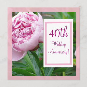 Pink Peony 40th Wedding Anniverary Invitation