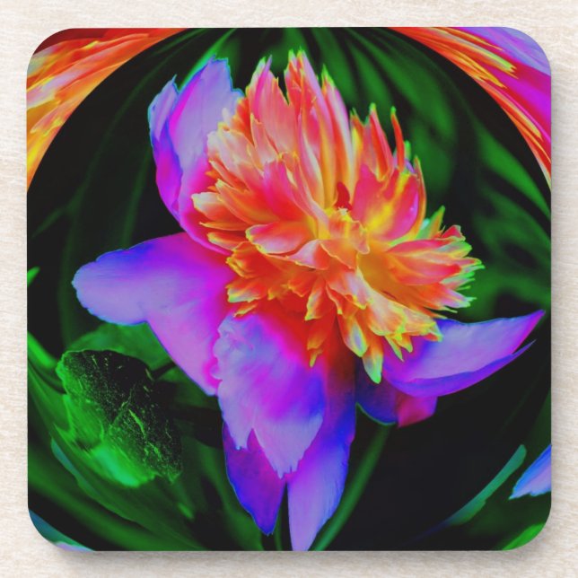 Pink Peony Abstract Floral Art Coaster Set (Front)
