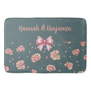 Pink Peony and Bow Pattern Bath Mat