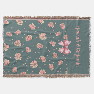 Pink Peony and Bow Pattern Throw Blanket