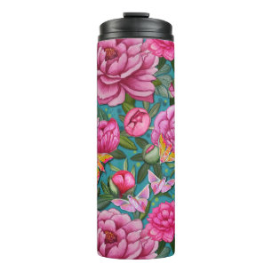 Pink Peony and Elephant Hawkmoth  Thermal Tumbler